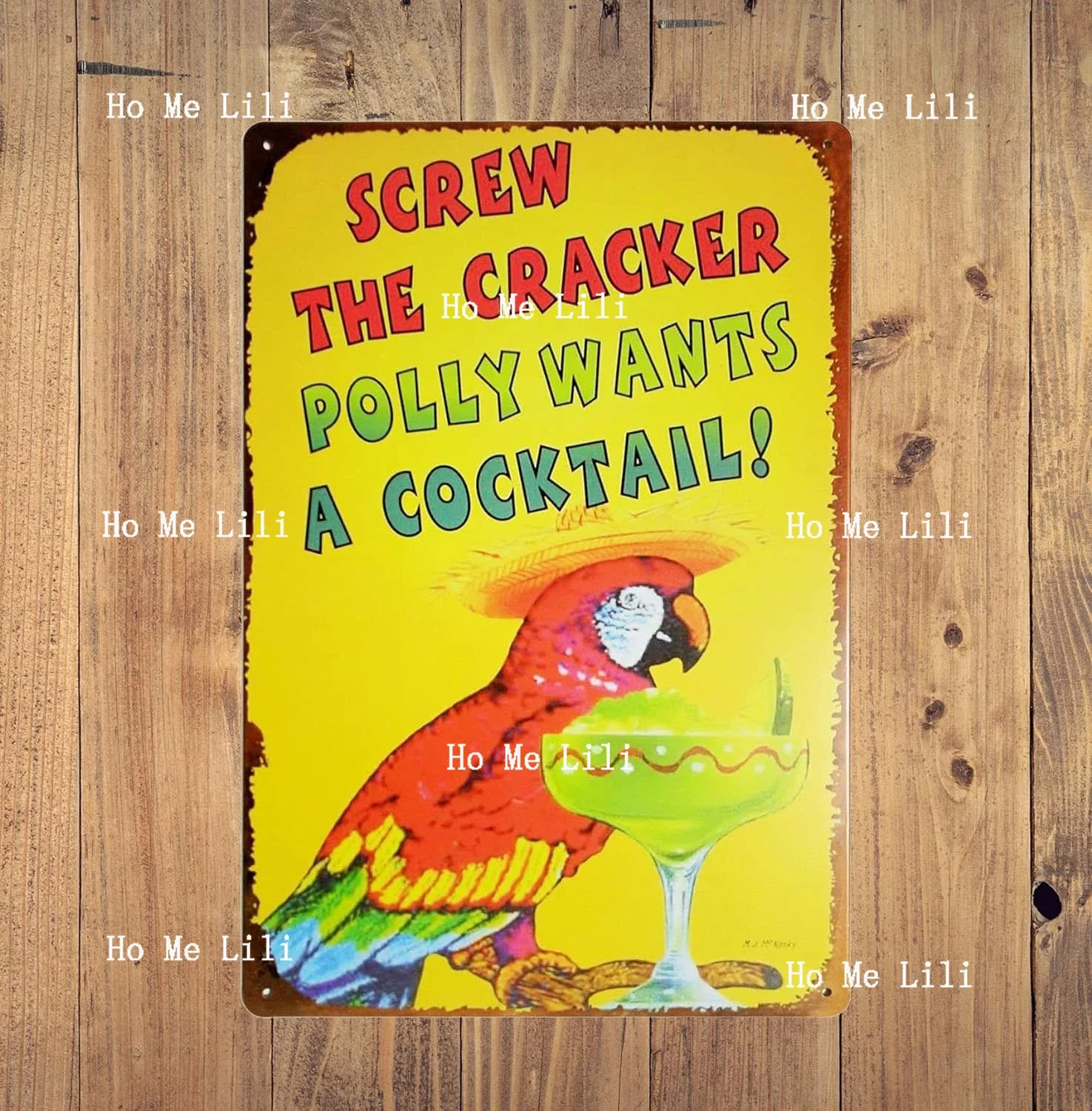 Erlood Screw The Cracker Polly Wants A Cocktail Металлическая винтажная жестяная вывеска Настенный