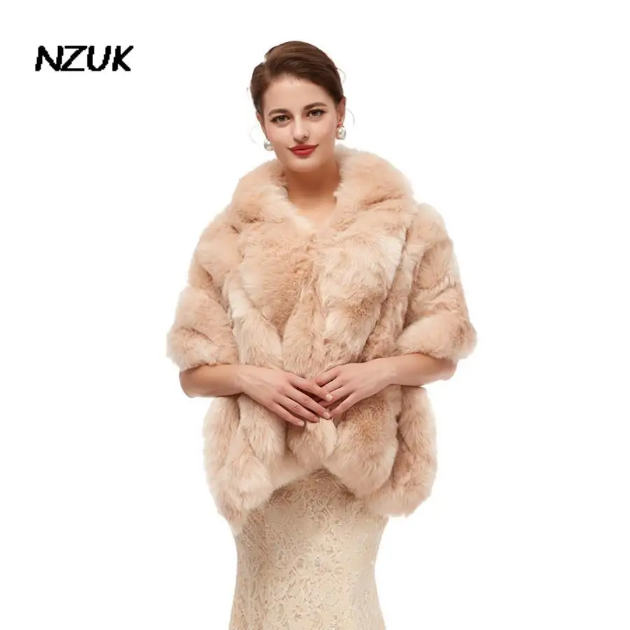 

NZUK Winter Women Shawl and Wrap Bridal Faux Fur Bolero Outerwear Cape Mariage Soft Wram Jacket manteau en fausse fourrure