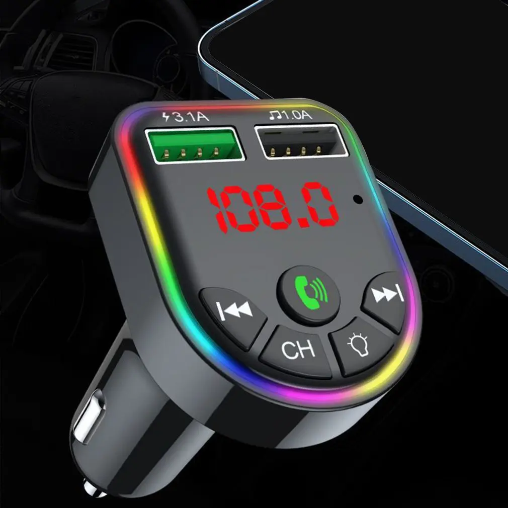 

Автомобильный FM-трансмиттер 5,0 с цветным окружающим светом, MP3 плеер, беспроводной аудио приемник громкой связи, USB, быстрая зарядка, TF U-диск