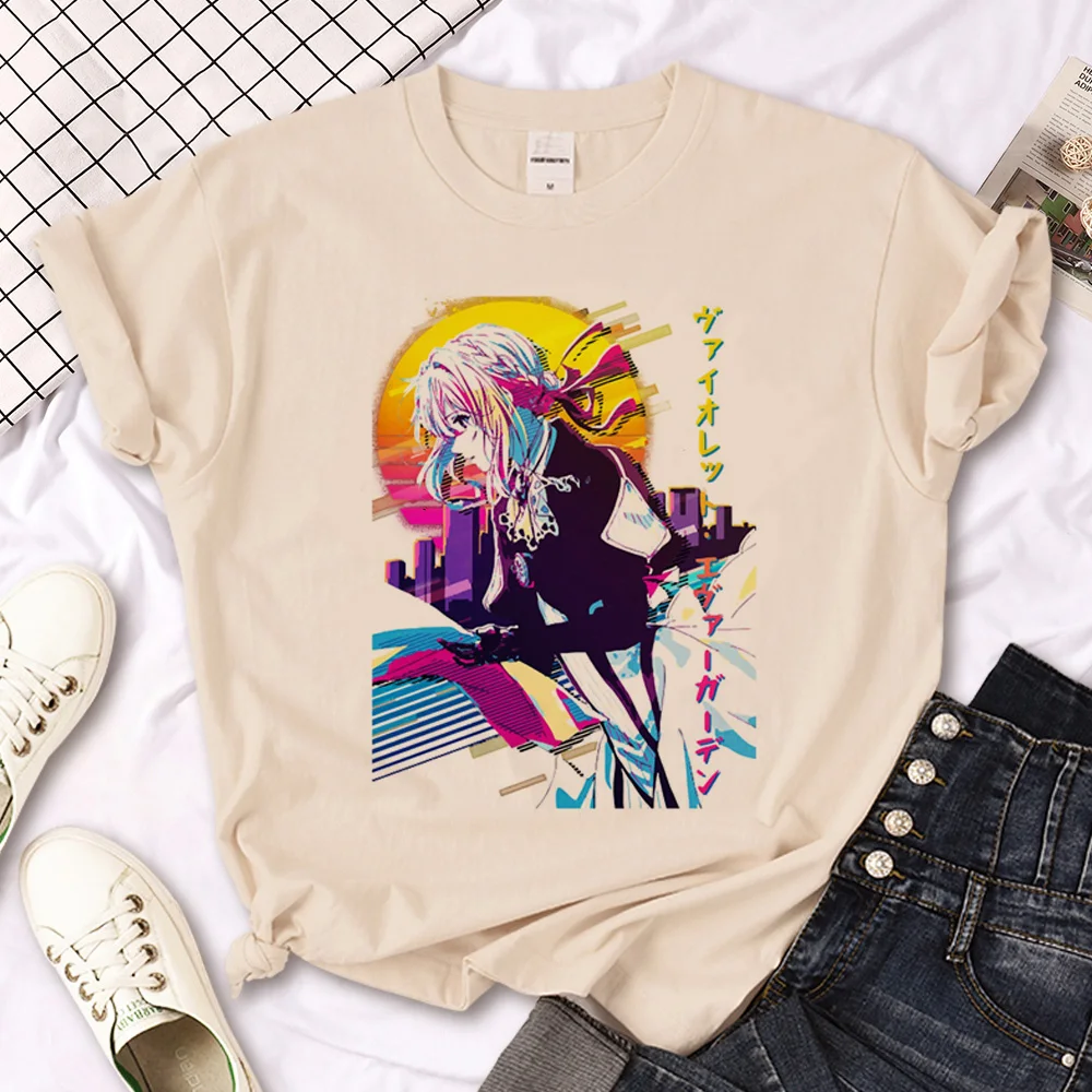 Женский топ фиолетовый Evergarden Летний Топ harajuku с графическим рисунком забавная