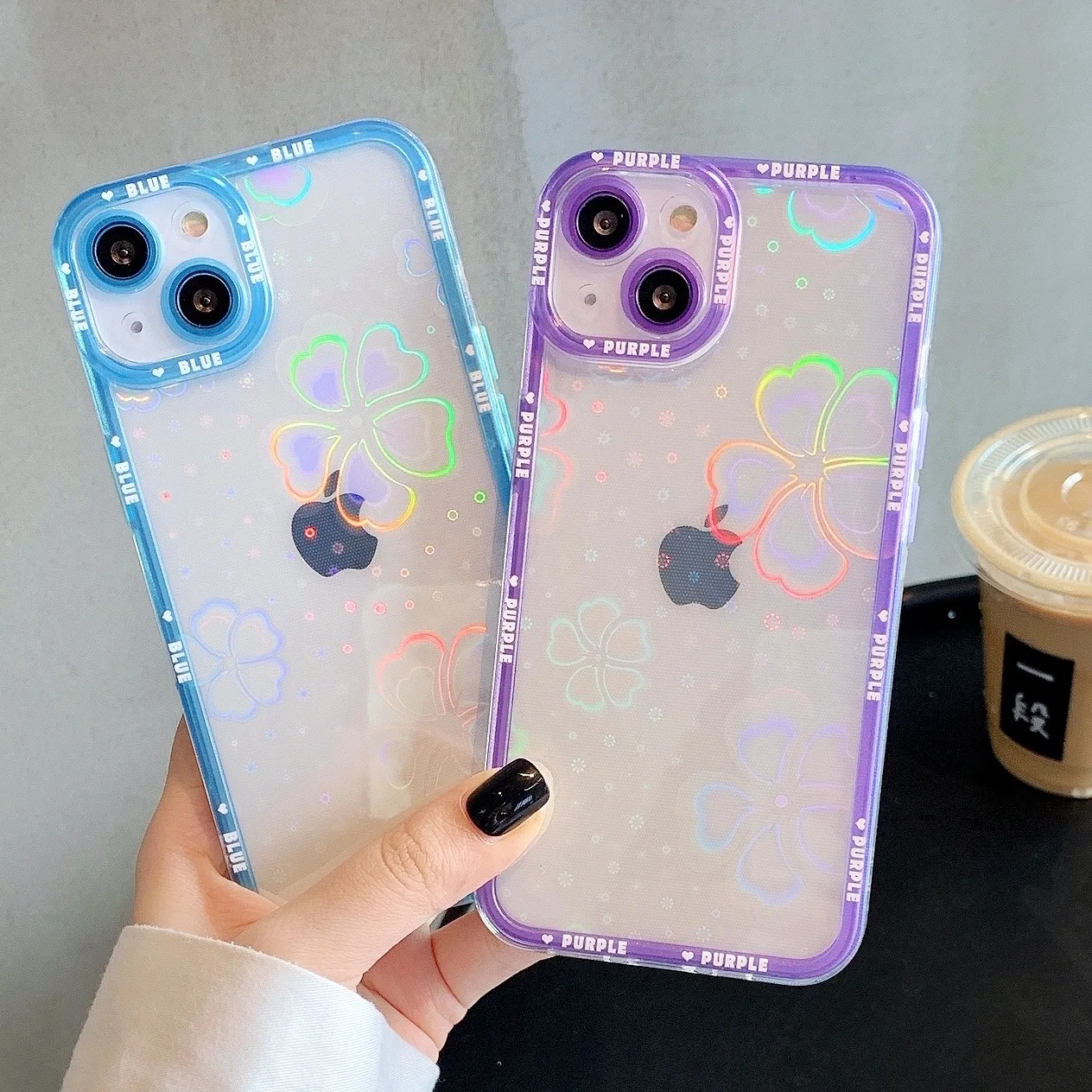 

Gradient Laser Flower Clear Phone Case for iPhone 14 13 Pro Max 11 12 XR XS SE2 7 8 Plus Shockproof Colorful Soft TPU Back Cover