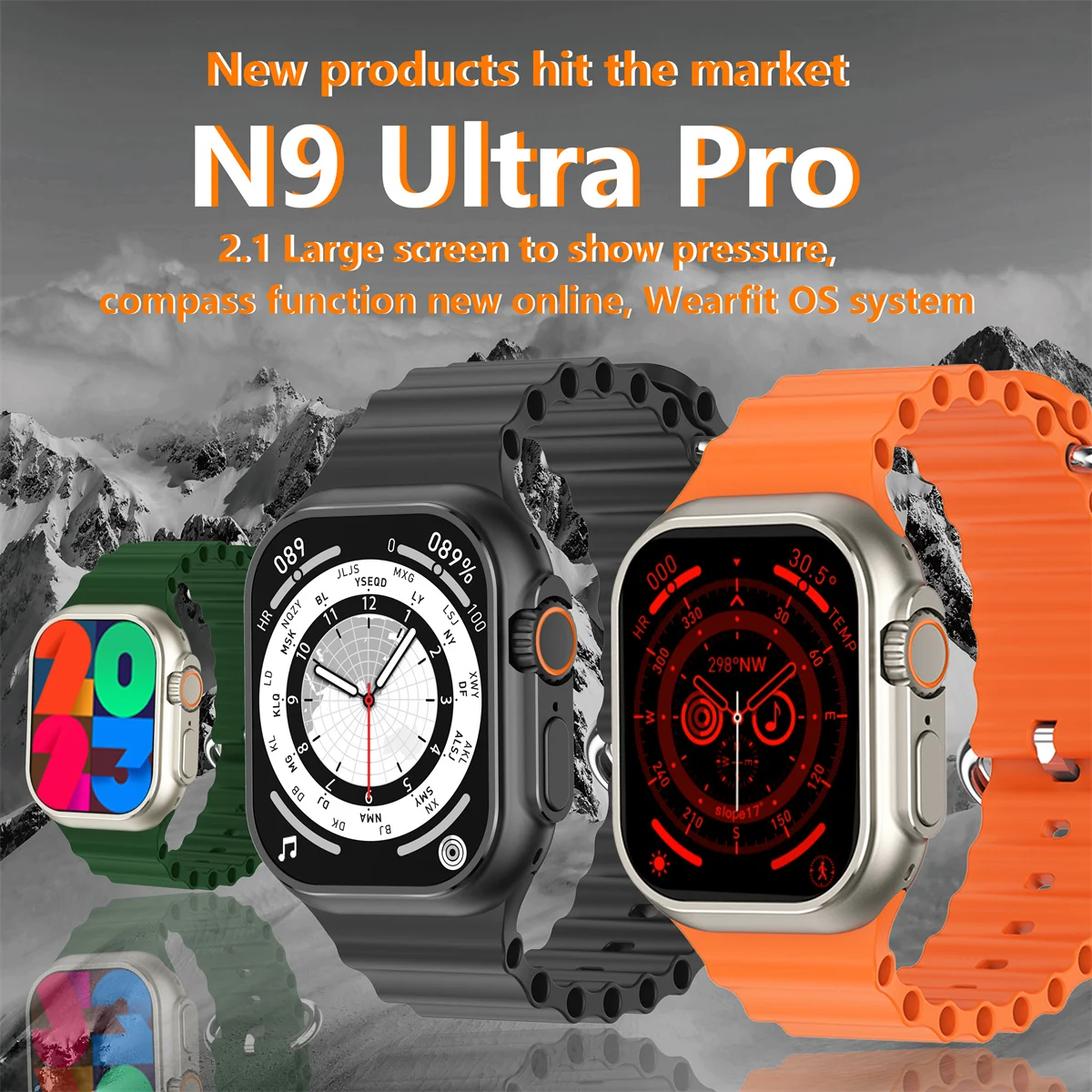 

N9 Ultra Pro Smart Watch 2.1" HD Large Screen Bluetooth Call Wireless Charging NFC Pay Screw Clip Compass