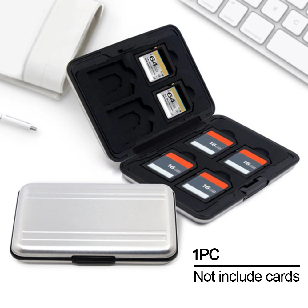 Portable Aluminum Memory Card Storage Box Waterproof Memory Card Case With 8 Slots Lightweight Organizer Card Holder