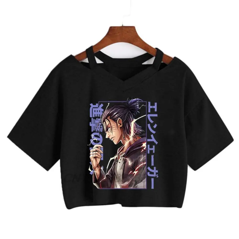 

Y2K Japanese Anime Attack On Titan Women T-shirts Demon Slayer Crop Short Sleeve Tees Caring For Your Demon Cat Fashion Blouses