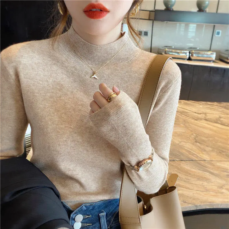 

Autumn Winter Long Sleeve Pullover Sweater Women Casual Solid Color Turtleneck Sweaters Sexy Wools Tops Clothes Women 2023 New