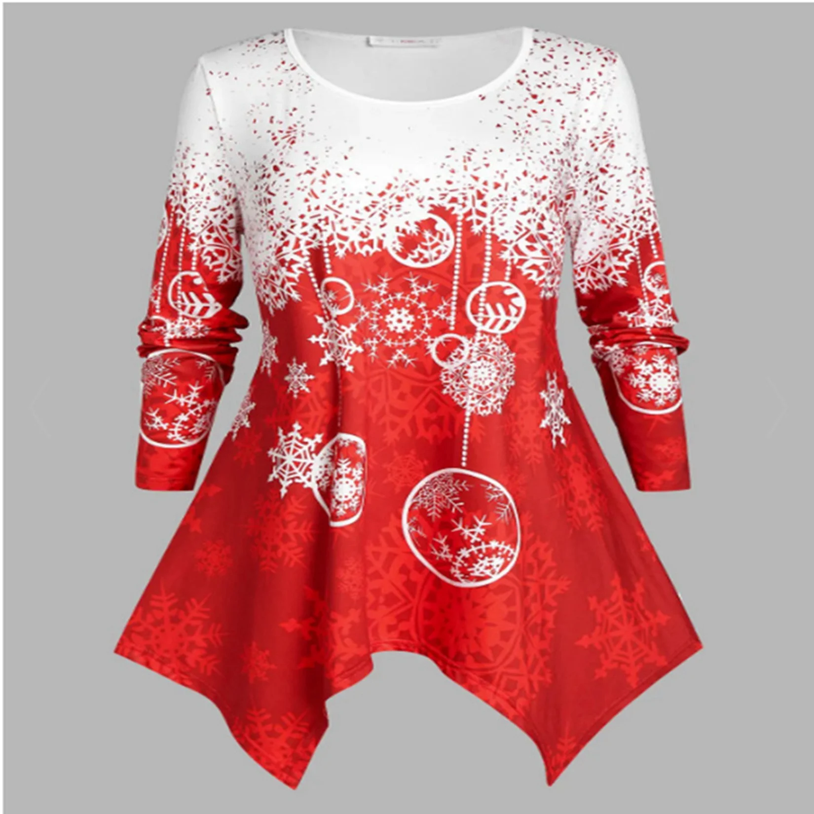 

Women Christmas Long Sleeve T-shirts Snowflake Graphic Tunic Tops with Irregular Hem Women Clothing Graphic T Shirts Oversized