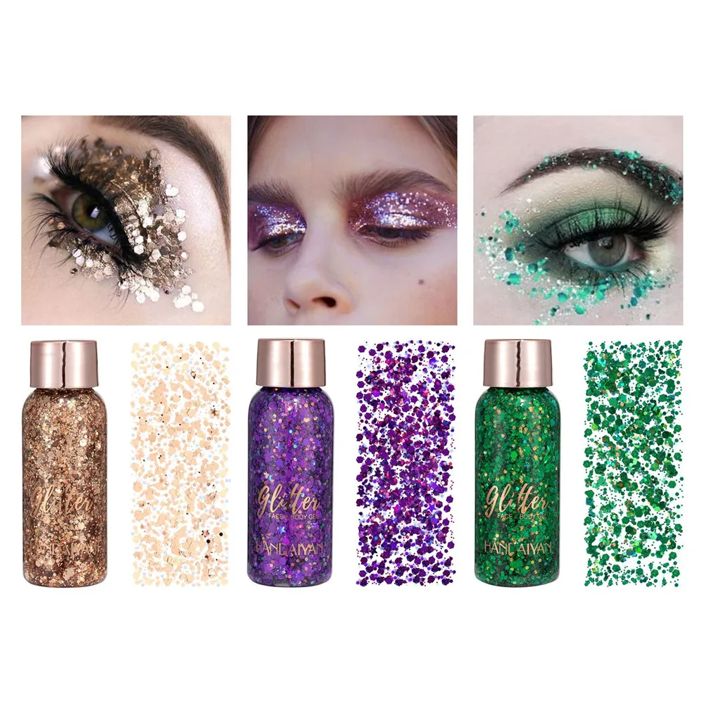 

3Pcs Glitter Glam Eye Sparkly Glitter Hair Shimmer Gel Flash Heart Loose Sequins Glitter Eyeshadow Party Face Body Decoration