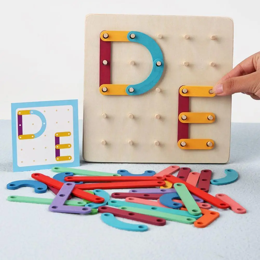 

Wooden Geometric Nail Board Puzzle Toys Desktop Puzzle Toys Children Early Games Educational R6o5