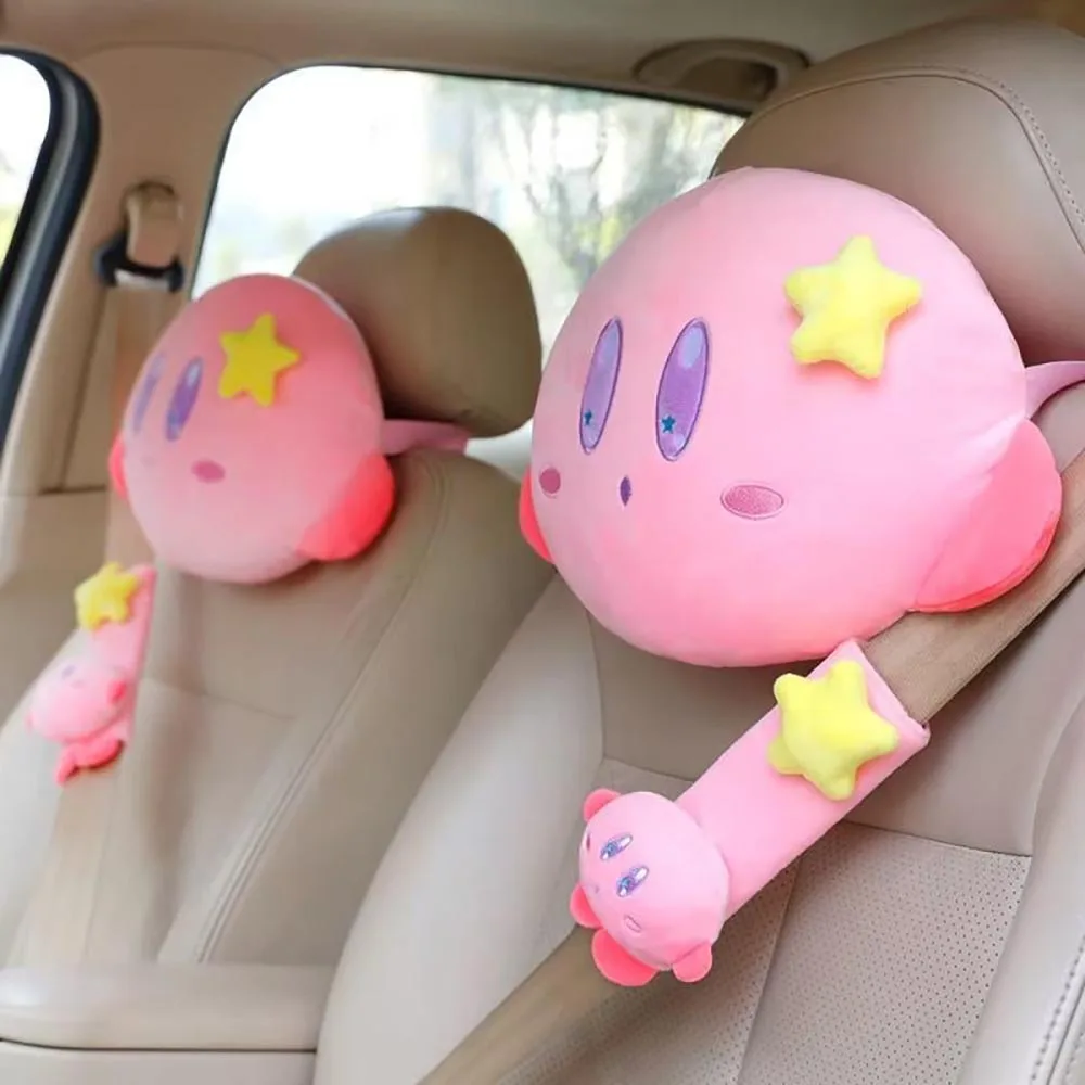 

Cartoon Star Kirby Plush Car Seat Pillow Anime Character Plush Safety Belt Neck Pillow Cushion Soft Stuffed Car Accessories Gift