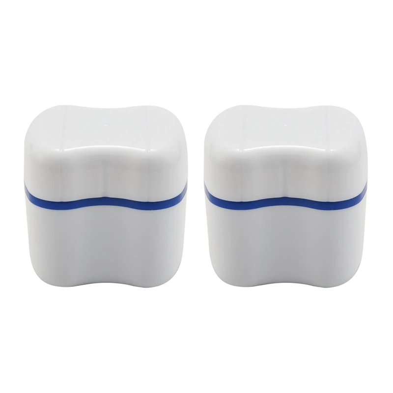 

2X Denture Box With Specially Designed Holder For Rinse Basket, Great For Care, Easy To Open, Store And Retrieve