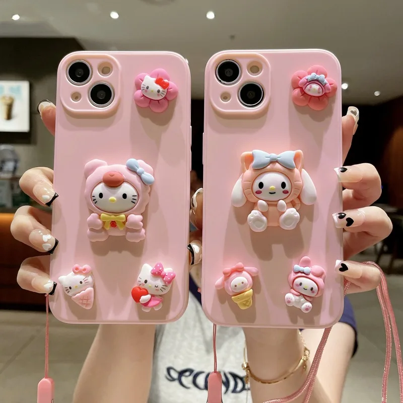 

Kawaii Hello Kitty Phone Case Sanrio Anime Cute Girly Heart Cartoon My Melody iPhone 12/13 Promax/14 Promax Toy for Girls