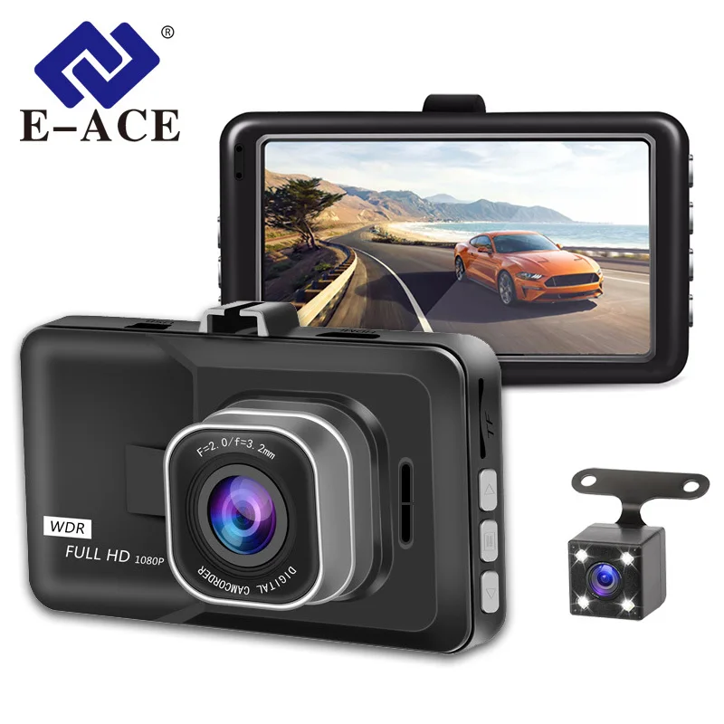 

E-ACE видеорегистратор с двумя объективами 4K UHD 1080P, записывающая автомобильная камера, видеорегистратор с 3 дюймовым экраном, видеорегистрато...