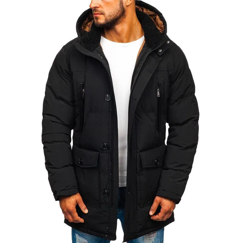

New Autumn and Winter Men's Cotton Jacket Casual Down Cotton Jacket Men's Thick Cotton Jacket Solid Color Hooded Men's Jacket
