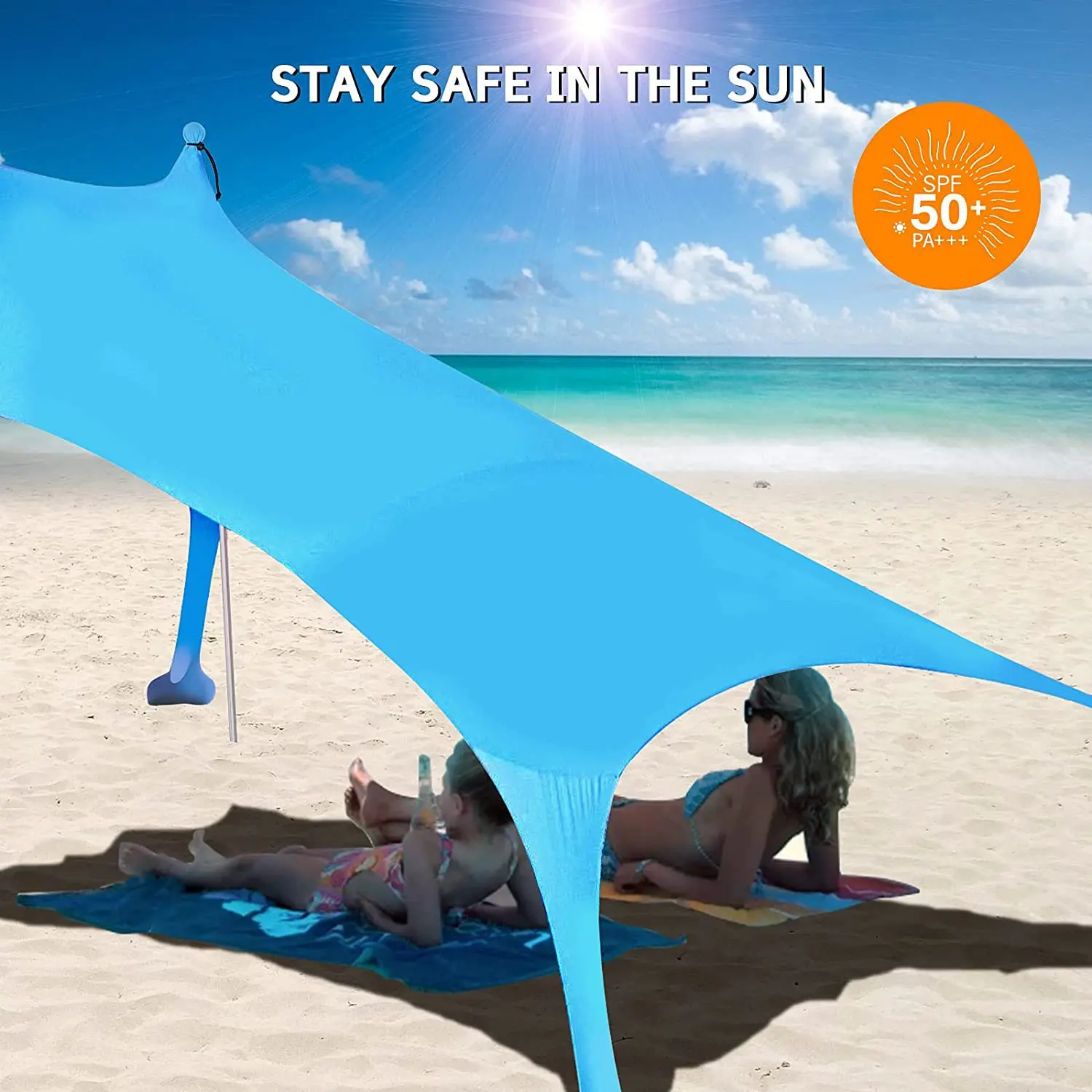 

Family Beach Awning 2.1M*1.6M Ultralight Sun Shade Tent With Sandbag UPF50+ UV Portable Beach Canopy