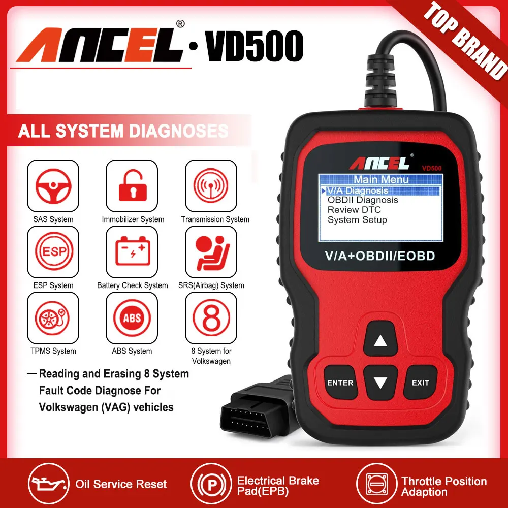 Диагностический сканер ANCEL VD500 OBD2 для сиденья, устройство для сброса масла, EPB ABS SRS, инструмент для диагностики автомобиля, VAG, VW, Audi, Skoda Диагностический сканер ANCEL VD500 OBD2 для сиденья, устройство для сброса масла, EPB ABS SRS, инструмент для диагностики автомобиля, VAG, VW, Audi, Skoda