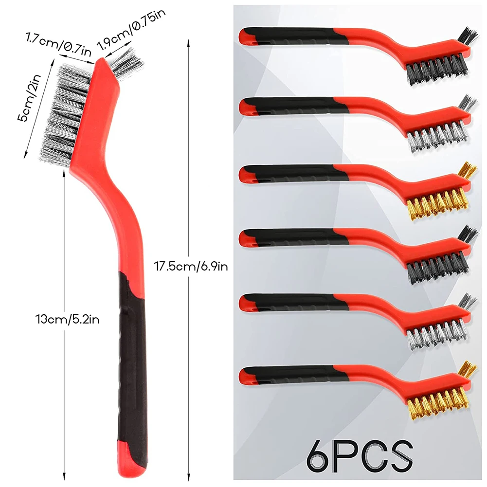 

6Pcs Brass/Stainless Steel/Nylon Wire Brush Paint Rust Remover Metal Polishing Burring Grinding Tools Cleaning Brush