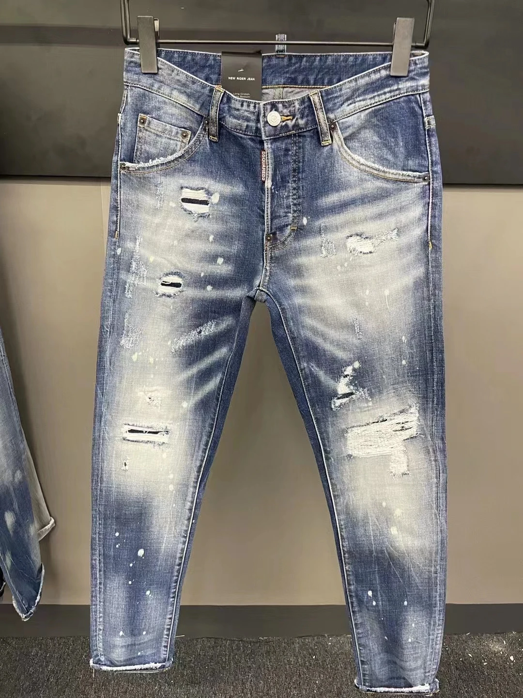

High Quality Brand Hole Patch Slim Skinny Jean Vaqueros Hombre Jean For Men Light Blue Washed Stickers Hip Hop Pant Men Jean
