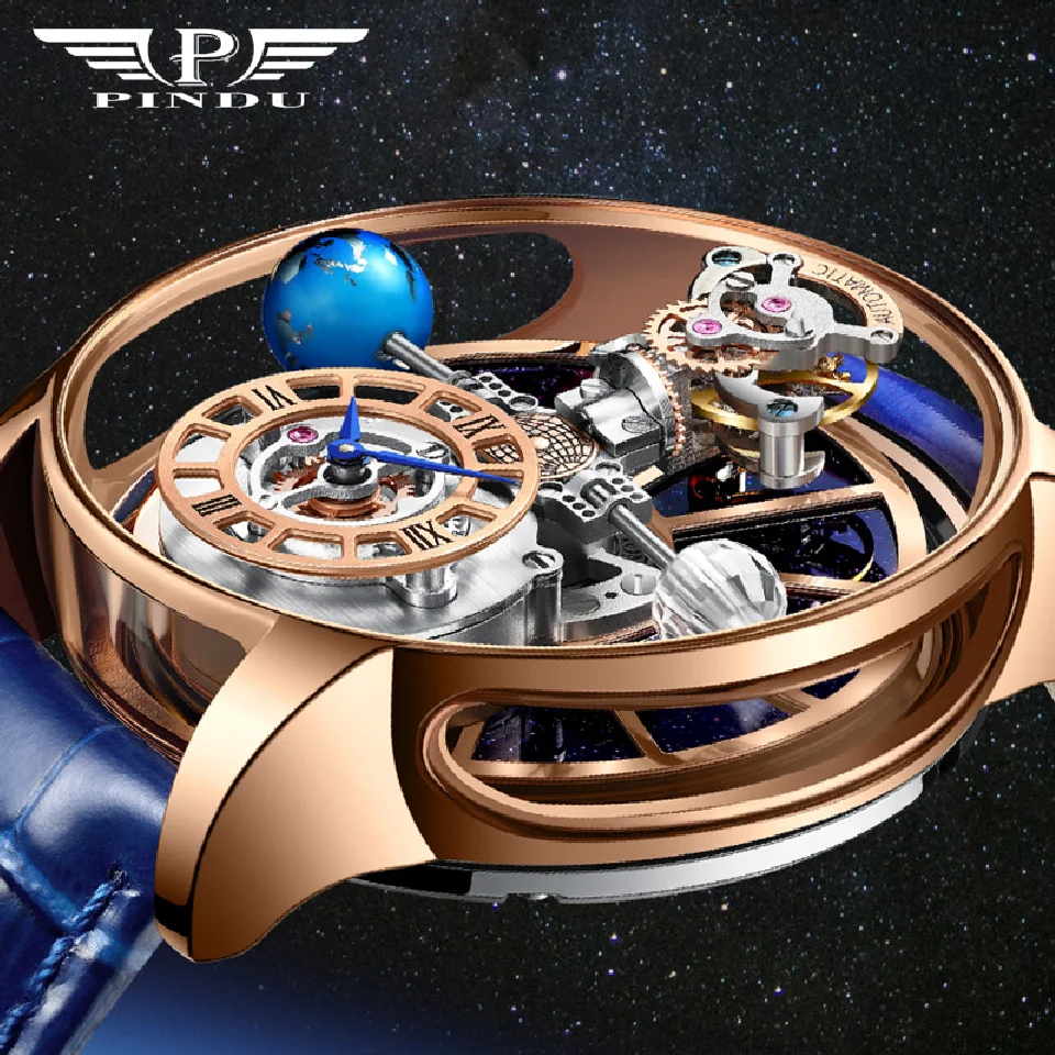 

2023 New PINDU Astronomia Celestial SeriesTourbillon Watch Men The Transparent Design Looks Man Watches Quartz Wristwatches+Box