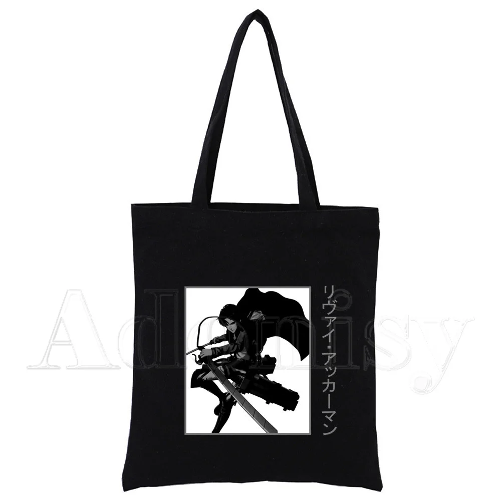 

Shingeki No Kyojin Large Women's Shopper Bag Canvas Tote Shoulder Bags Shopping Bag with Print Black Cloth Handbags Eco Friendly