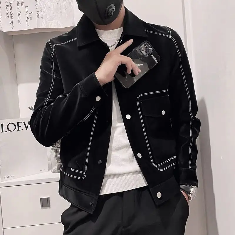 Модные пальто с лацканами на пуговицах карманами и вышивкой Мужская одежда