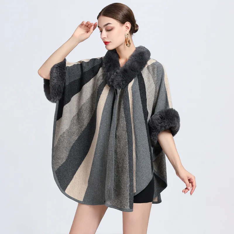 

ZJZLL Large Size Loose Women's Winter Coats Fashion Jacquard Faux Fur Coat 2022 New Cape Cardigan Poncho Europe America Shawl