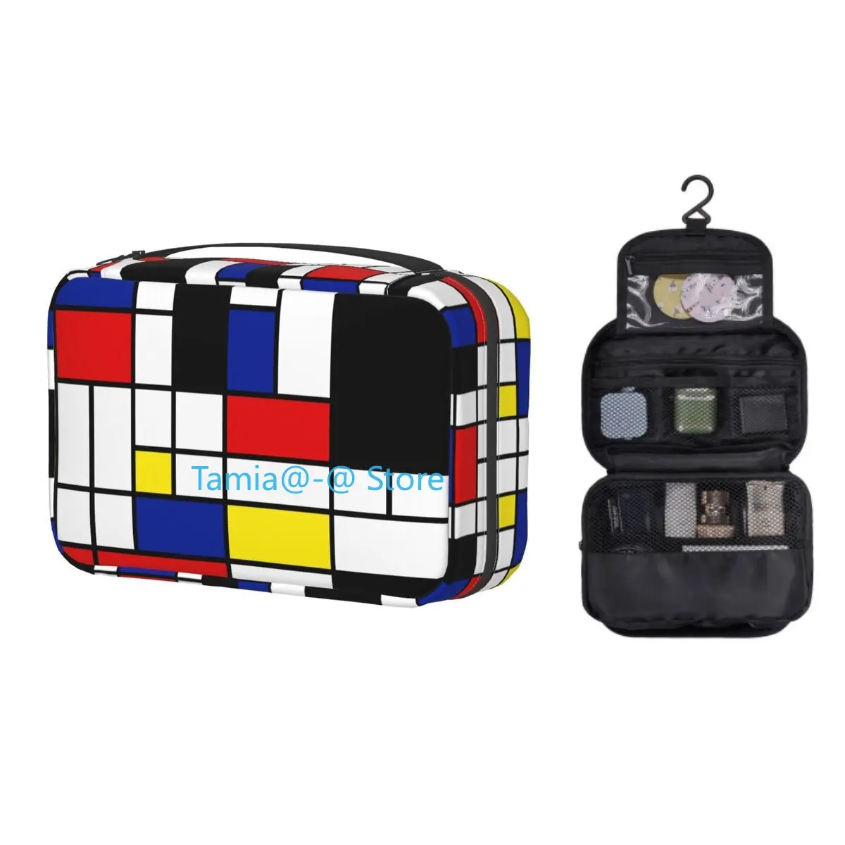 

Custom Abstract Art Mondrian Toiletry Bag Women Geometric Modern Cosmetic Makeup Organizer Lady Beauty Storage Dopp Kit Box