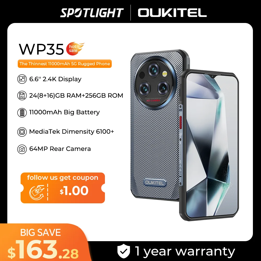 Смартфон Oukitel WP35, 6,6 дюйма, 2,4 мАч, 24 GB + 256 GB 11000 ГБ, Android  14, 64 мп NFC | AliExpress