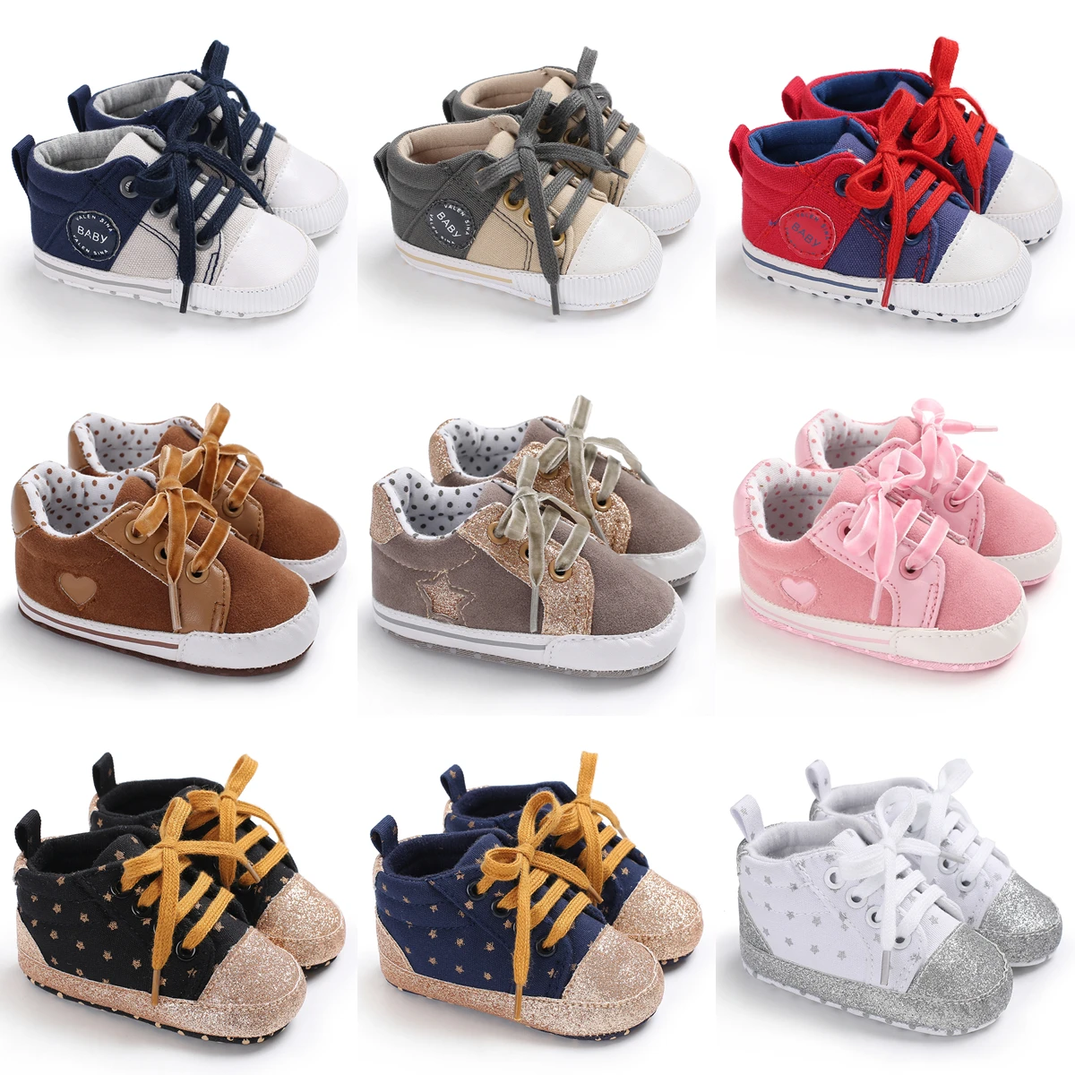 

Newborn Boys Sneakers White Baptism Soft Sole Non-Slip First Walkers Baby Toddler Shoes Fashionable Walking