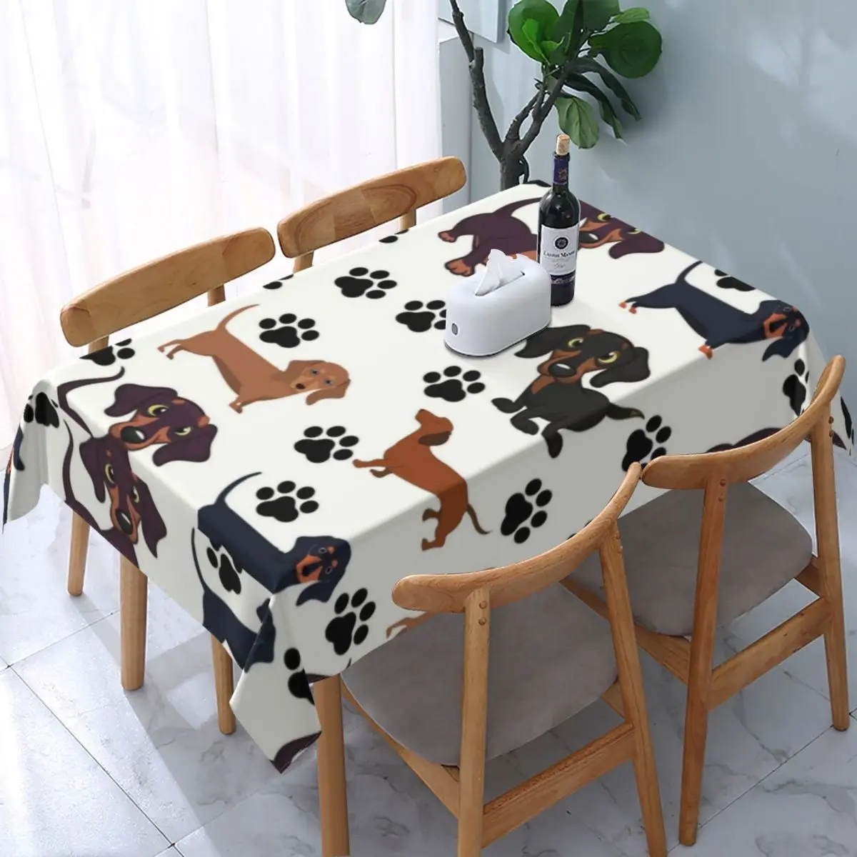 

Dachshund Animal Paw Tablecloth Rectangular Fitted Oilproof Sausage Wiener Badger Dog Table Cover Cloth for Banquet