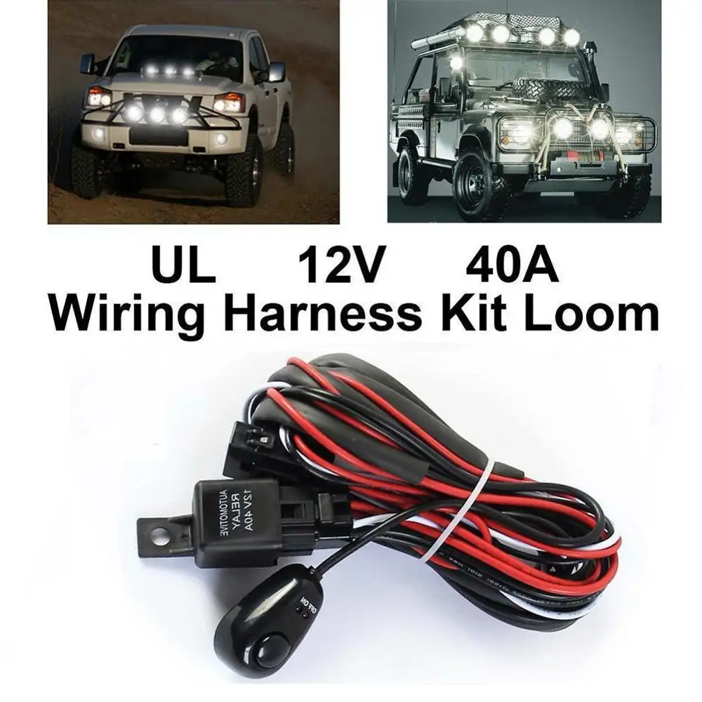 

1Pc 1 to 2 Led Light Bar Cable Universal Hareness Kit 40A 12v 24v Switch Relay Auto Work Driving Fog Light Wiring Loom Harness