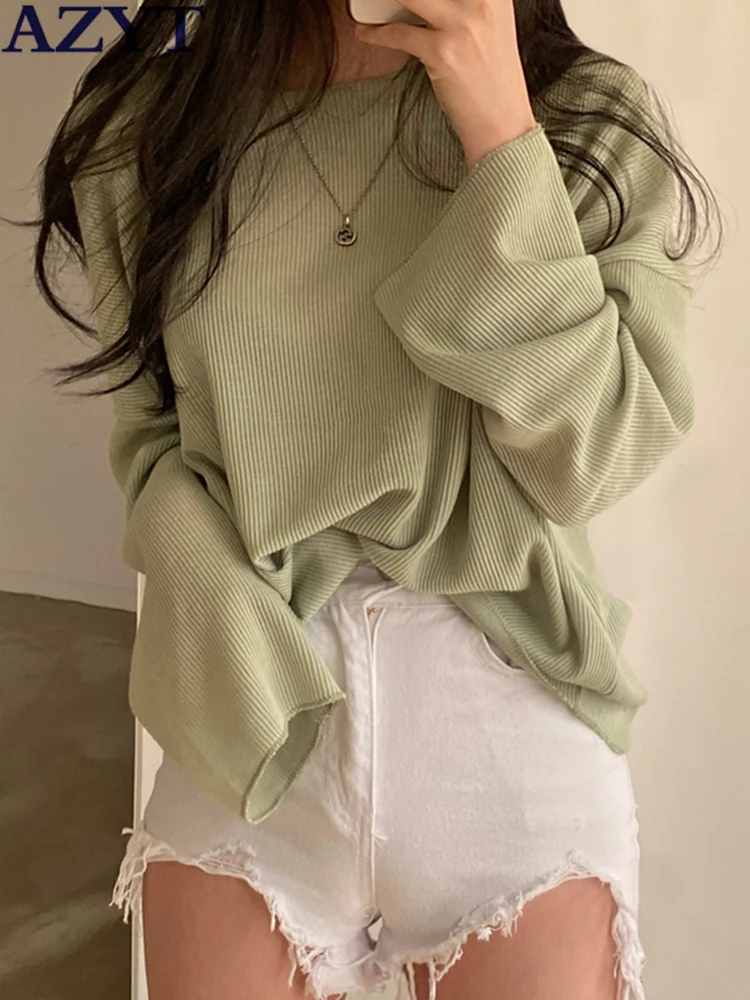 

AZYT Korean Loose O Neck Women Pullover Knitwear 2022 Spring Autumn Thin Solid Women Sweater Jumper Long Sleeve Knitwear