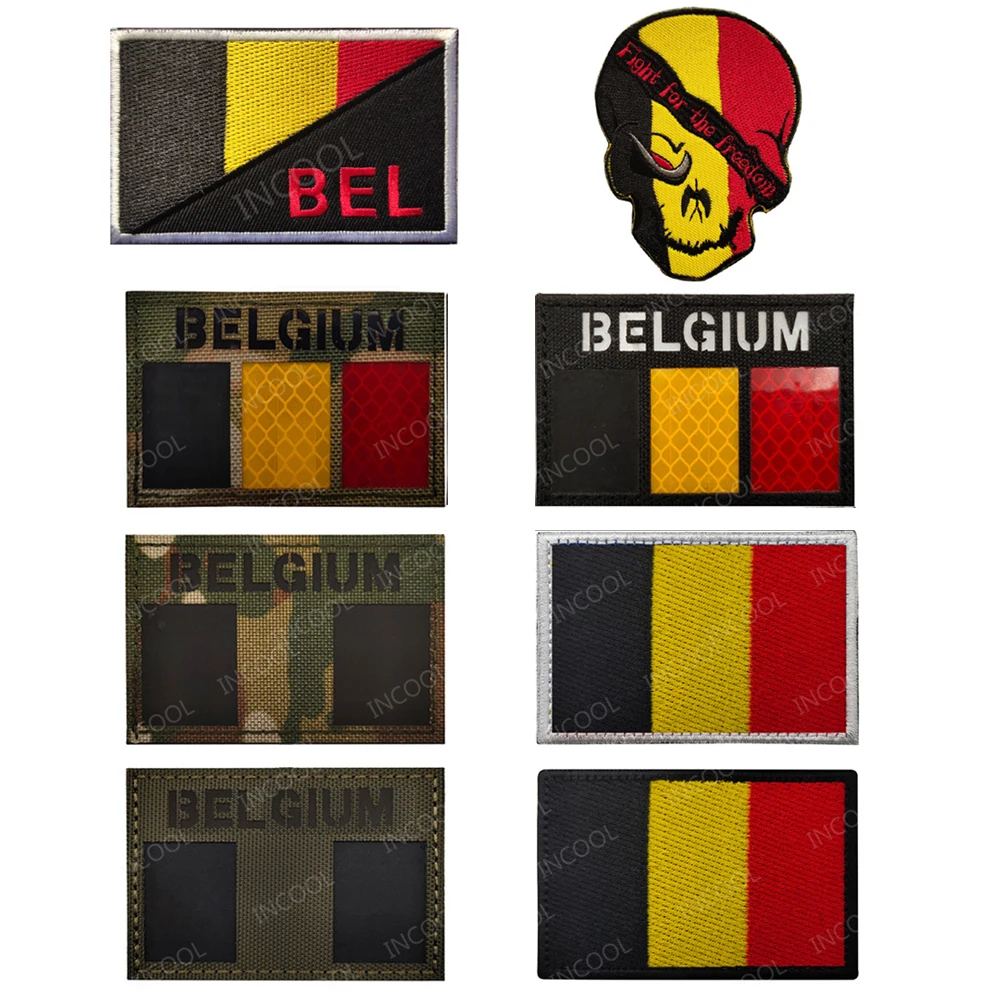 Belgium Flag Infrared IR Reflective Patches Tactical Military Patch Armband Skull Embroidered BEL National Flags Chevron Badges