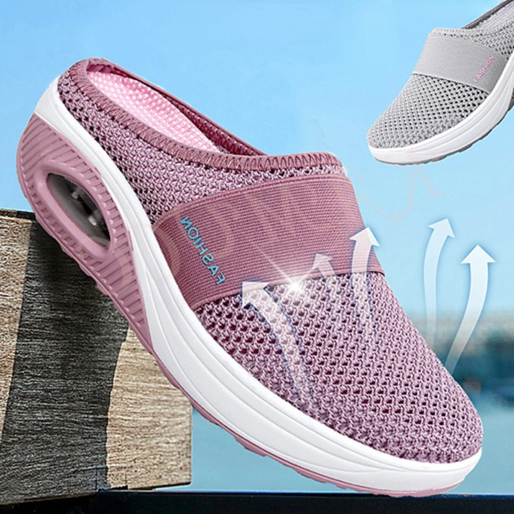 

Women Mesh Lightweight Shoes Woman Slippers Wedge Shoes Female Air Cushion Sandals Thick Bottem Casual Sneakers Plus Size 43