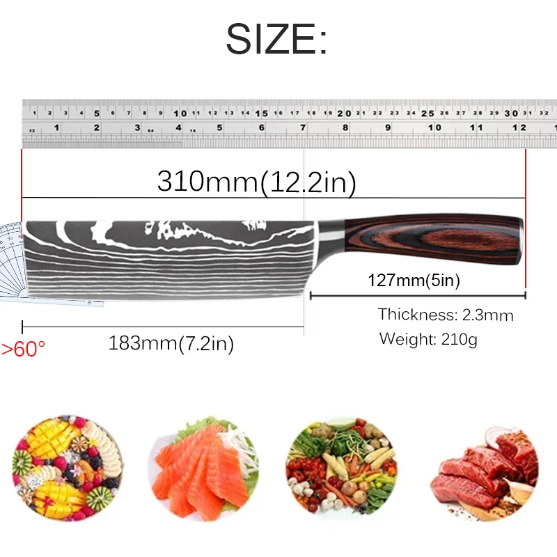 Кухонное мясо искусственный дамасский нож из нержавеющей стали для резки