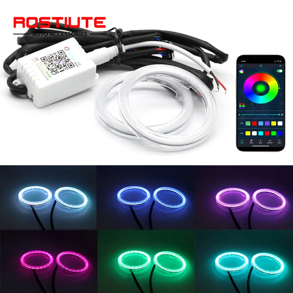 

RGB Angel Eyes Led Auto Halo Rings 80mm 90mm Car Headlight Lamp 12-24V Circular DRL Daytime Running Light retrofit APP Control
