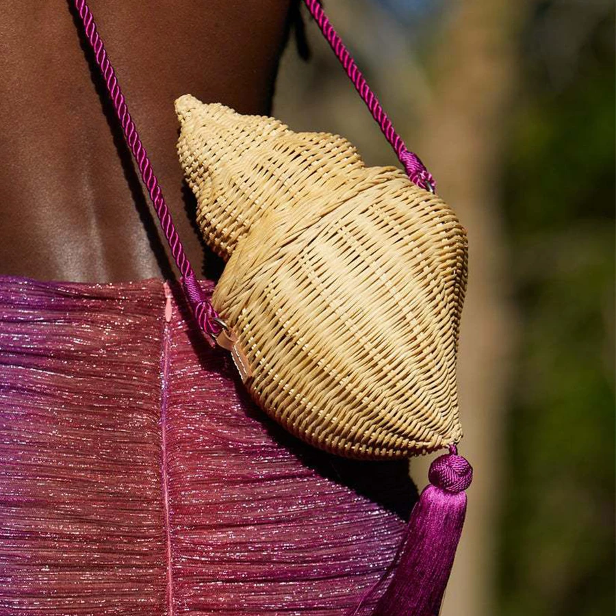 

Women Shoulder Bag Conch Straw Woven Ladies Crossbody Bags Fashion Summer Beach Female Handbags Rattan Party Handmade Girl Purse