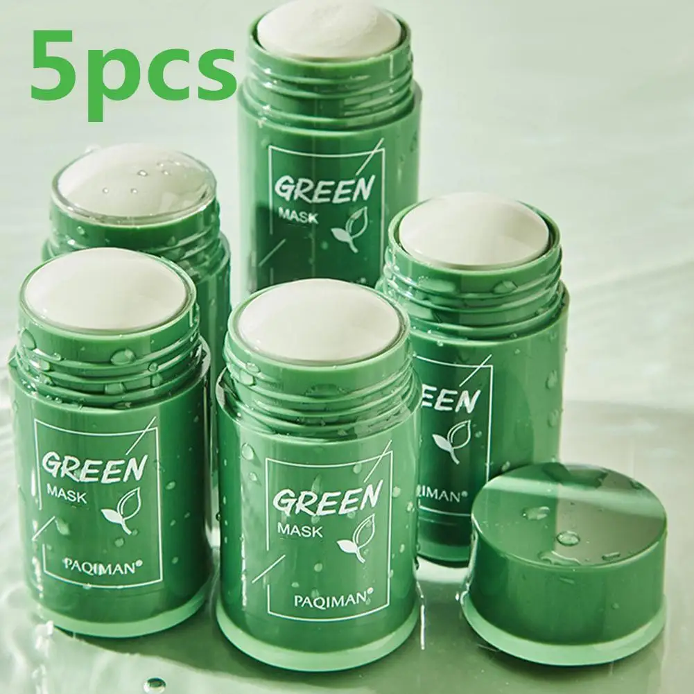 

5PC Face Clean Mask Green Tea Cleansing Stick Mask Smear Acne Shrink Blackhead Moisturizing Deep Cleansing Mask Film 40g Pores