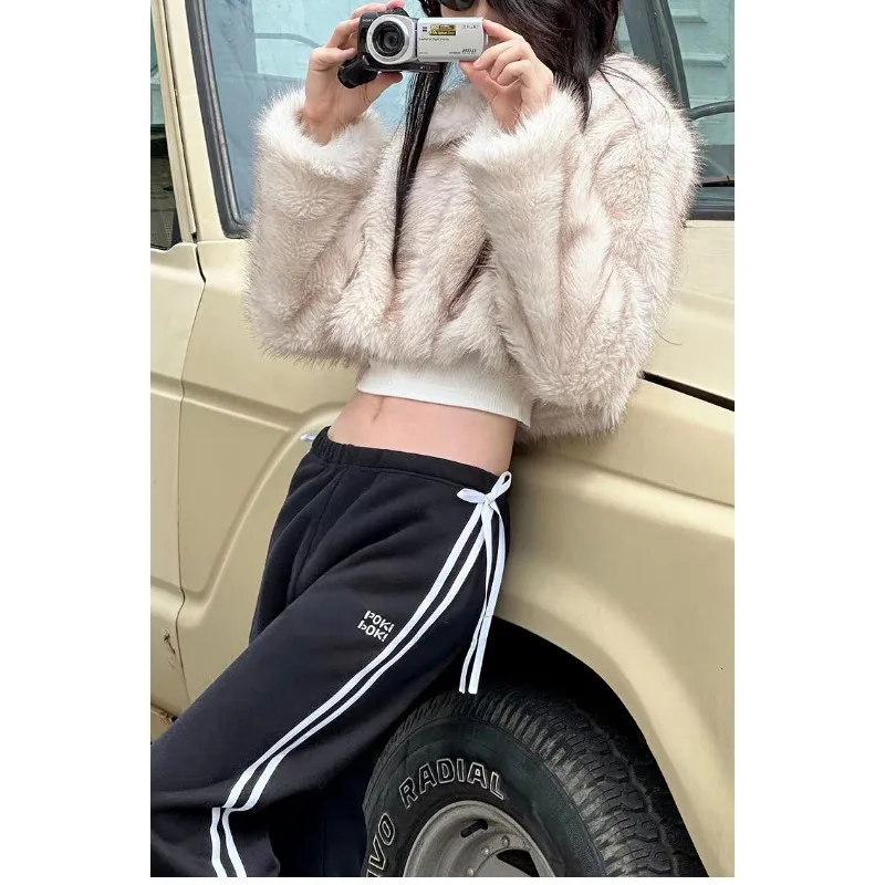 Женские черные полосатые спортивные брюки QWEEK Y2k мешковатые корейские модные