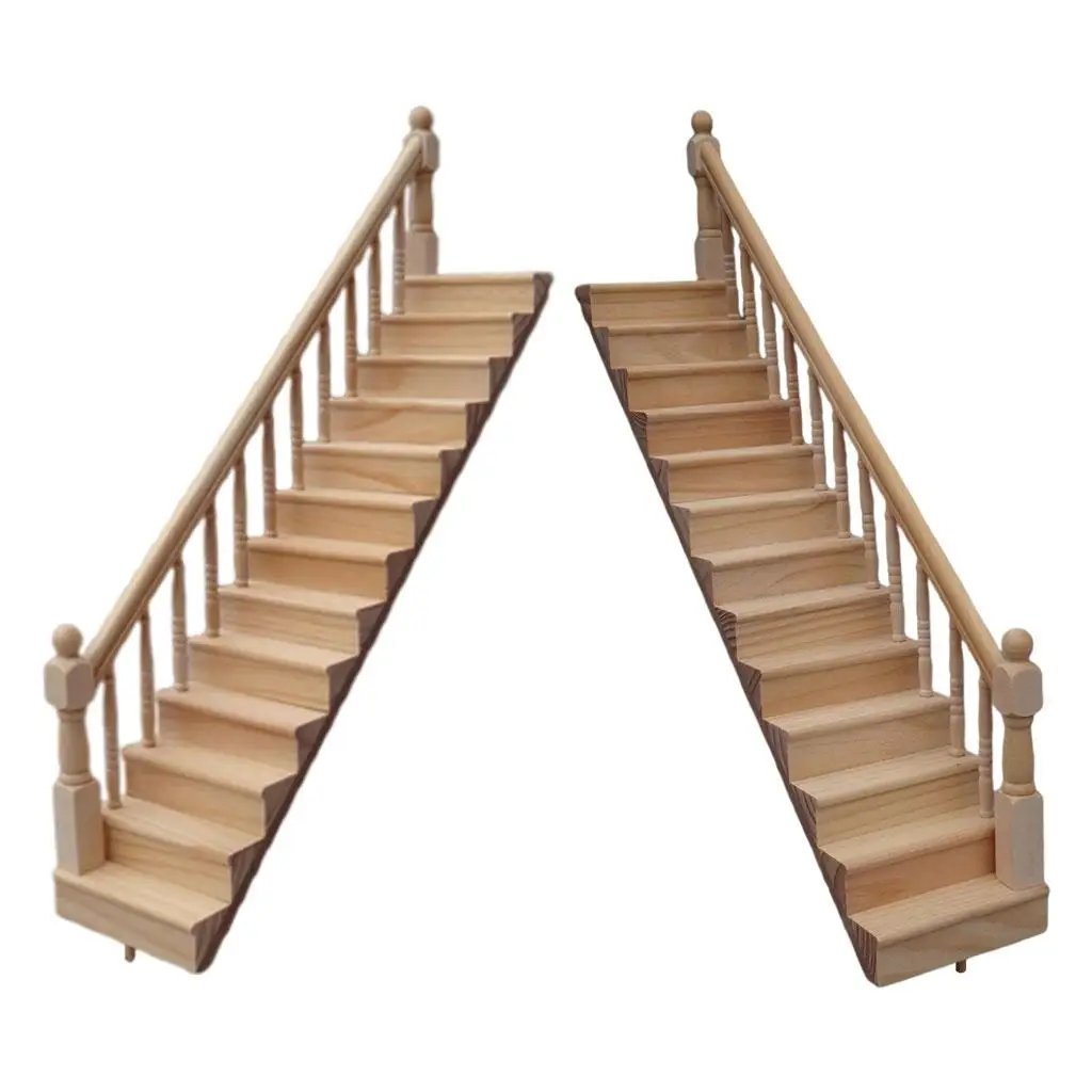 

Mini 1:12 Dollhouse Stairs Model Wood Doll House Accessories with Handrails Children Gifts