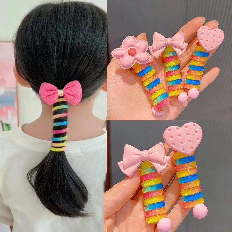 

Baby Hair Accessories Children's Telephone Line Hair Loop High Horsetail Head Rope Colorful Elastic Bands Flower Girls Headdress