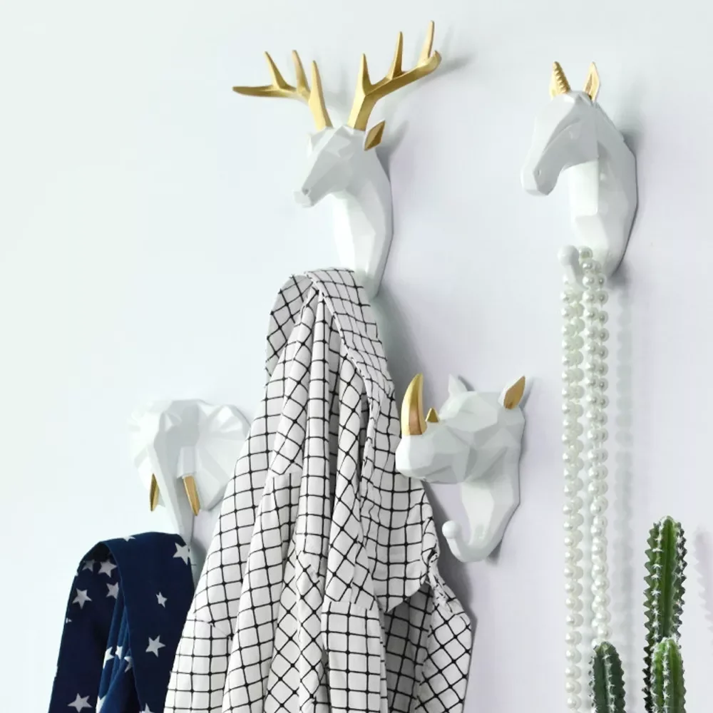 

Hanging Hook Animal Head Decorative Hook Deer Elephant Unicorn Rhinoceros Hanger Hook Keys Clothes Hat Wall Decoration Rack