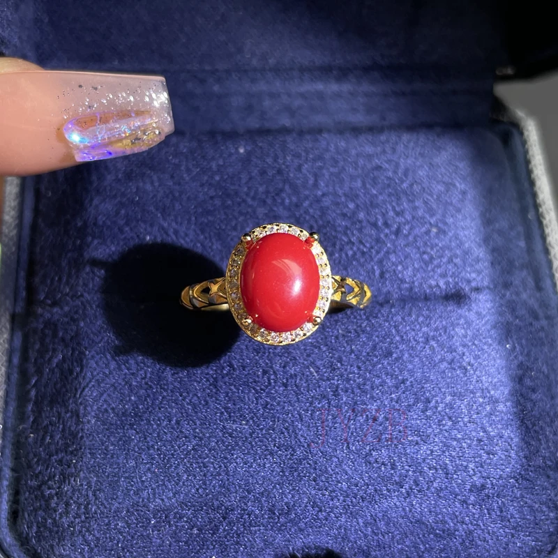 Элегантное женское обручальное кольцо с натуральным кораллом и серебром S925