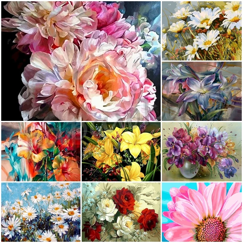 

Diy Diamond Painting for Adults Pink Flowers Garden 5D Diamond Embroidery Mosaic Art Cross Stitch Kit Canvas Drawing Home Decor