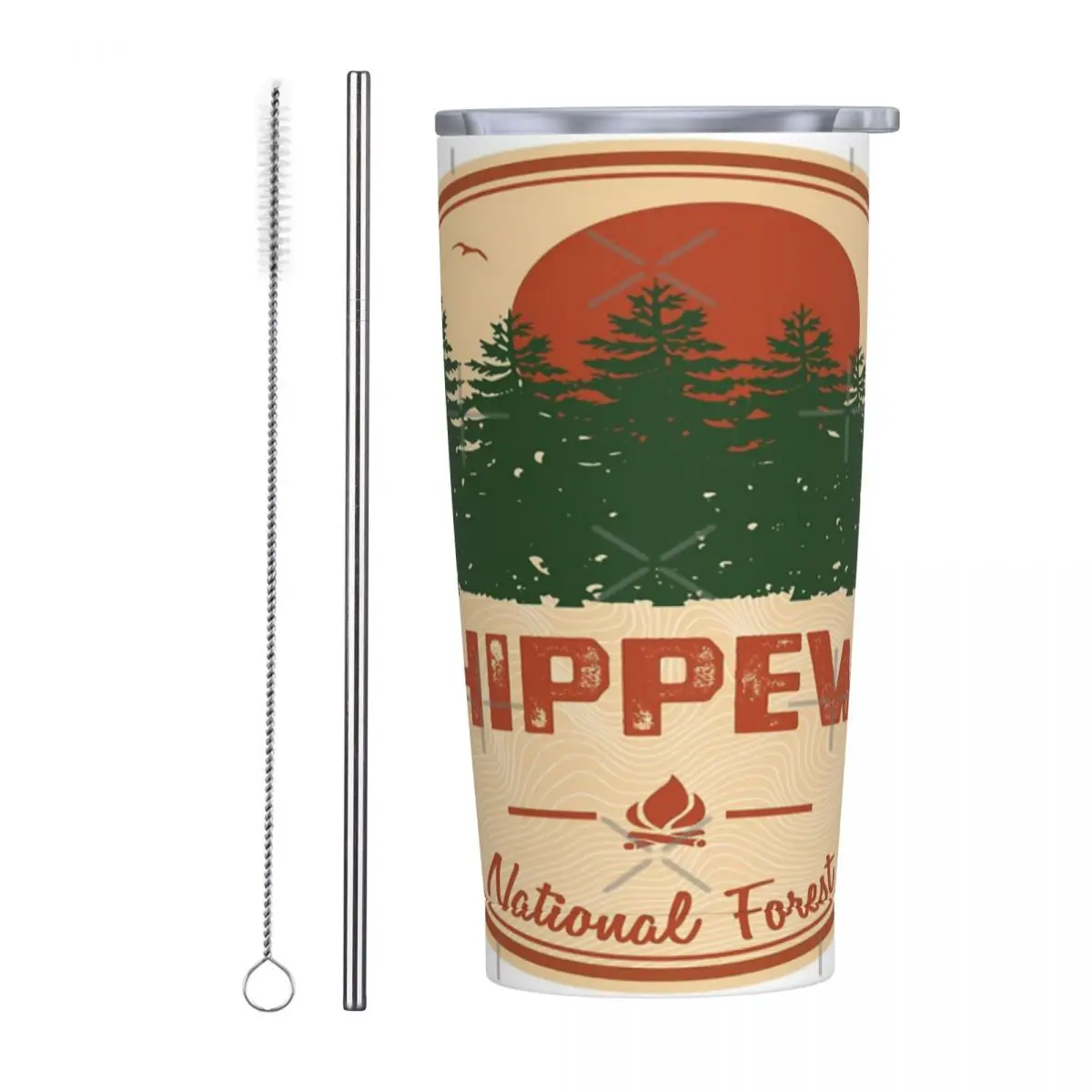 

Chippewa National Forest Stainless Steel Mug Environmentally Friendly Push pull Lid With straw brush Reusable