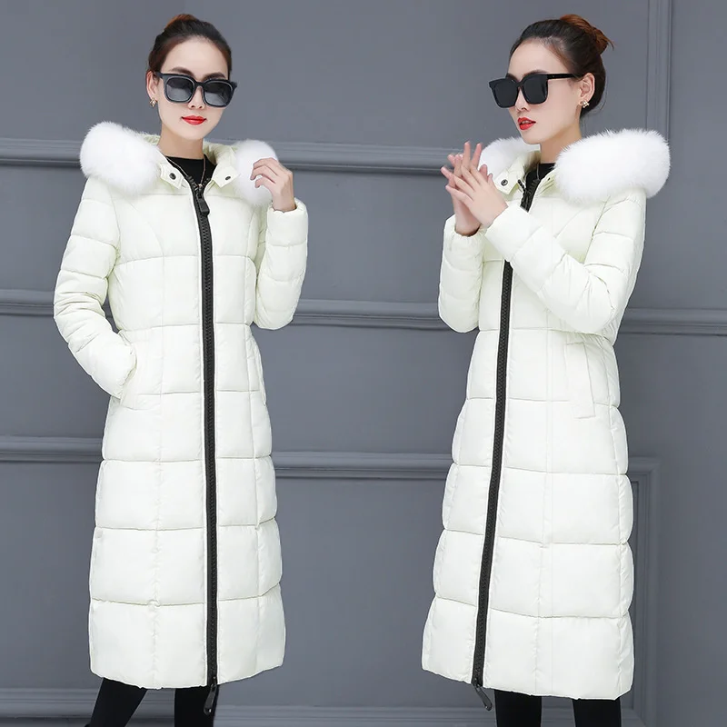 Cotton padded lengthened style 2021 autumn and winter new wool collar Korean loose