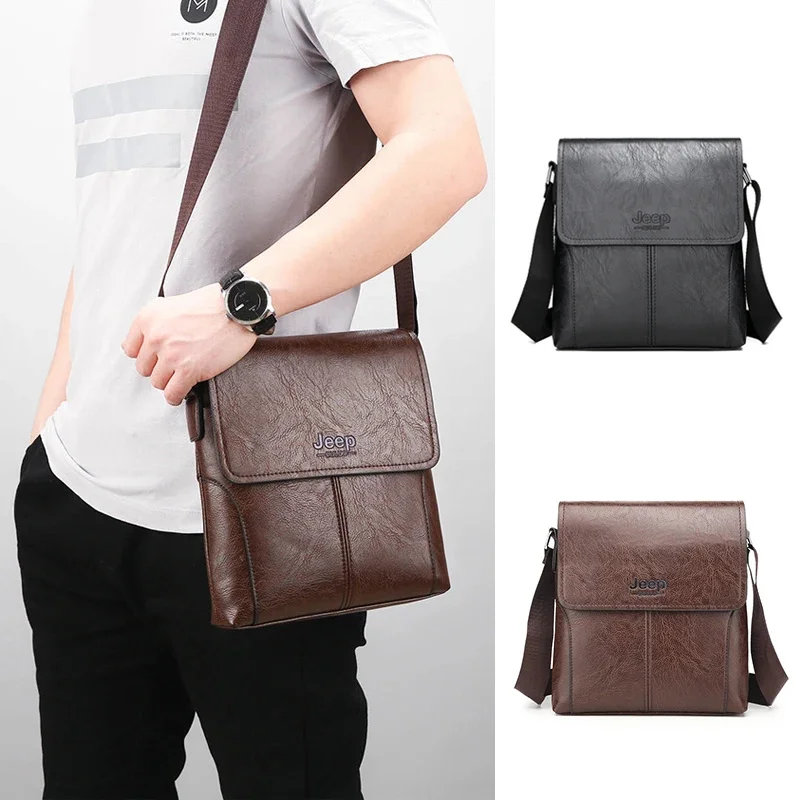 

Leather Shoulder Side Bag For Men Purse Cross Sling Messenger Bolsas Crossbody Square Phone Pouch Caddy Essentials Bag Husband