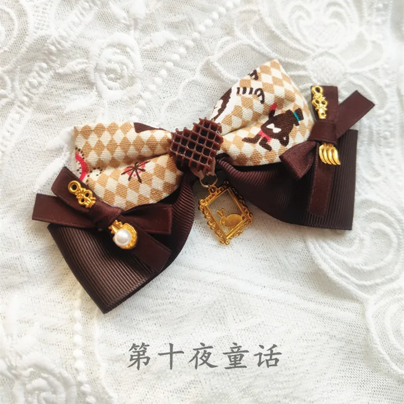 

Chocolate Alice Brown Lolita Headwear Soft Girl Hairpin Lolita Bowknot Side Edge Clip Sweet Cute Hair Clip DIY JK Accessories
