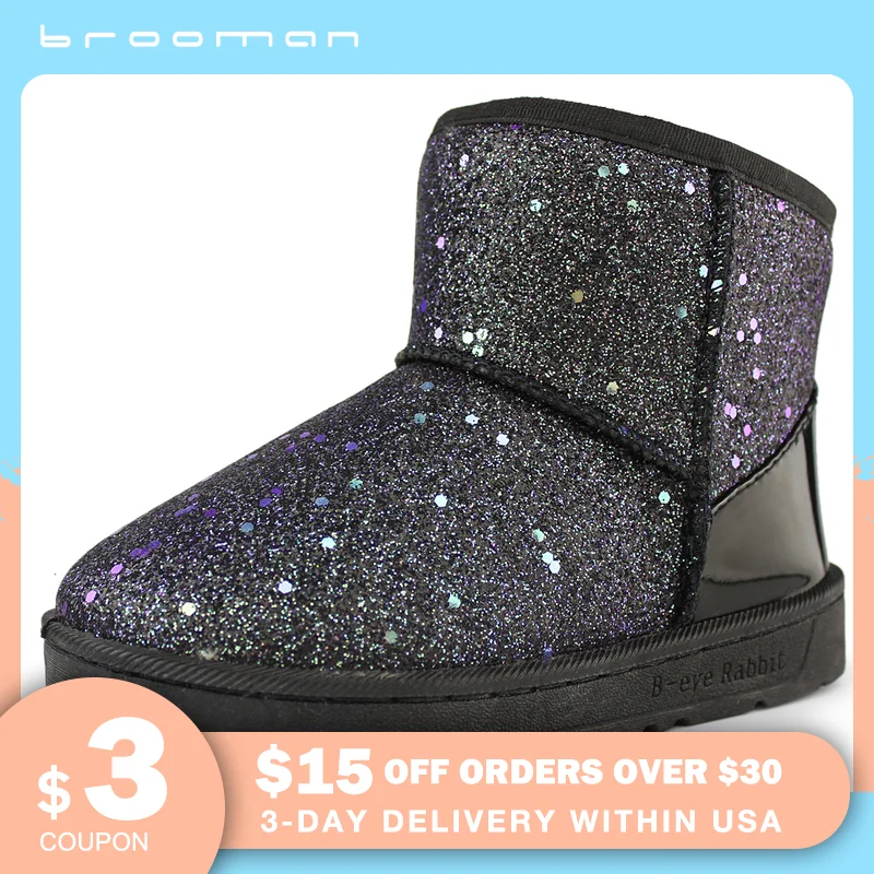 

brooman Baby Girls Cotton Lining Glitter Warm Winter Snow Boots