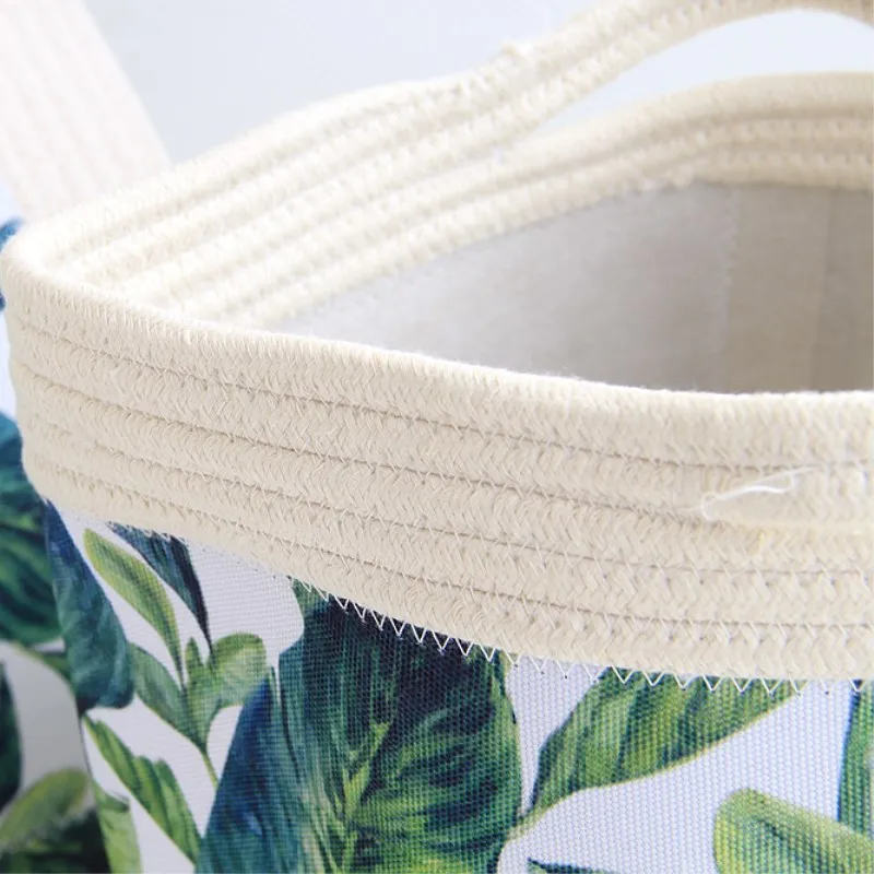 Nordic Green Leaf Cotton Rope Woven Storage Basket Desktop Sundries Organizer Boxs Cosmetics Storage Bin Clothes Laundry Hamper images - 6