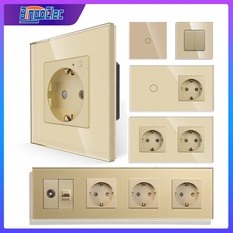 

Bingoelec Gold Touch Switch and Electrical Sockets Wifi Switch with Socket with Crystal Glass Panel Home Improvement